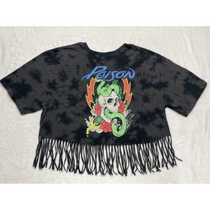 Poisen Rock Band T-Shirt Women's Large Black Tie Dye Skull Snake Rose Fringe
